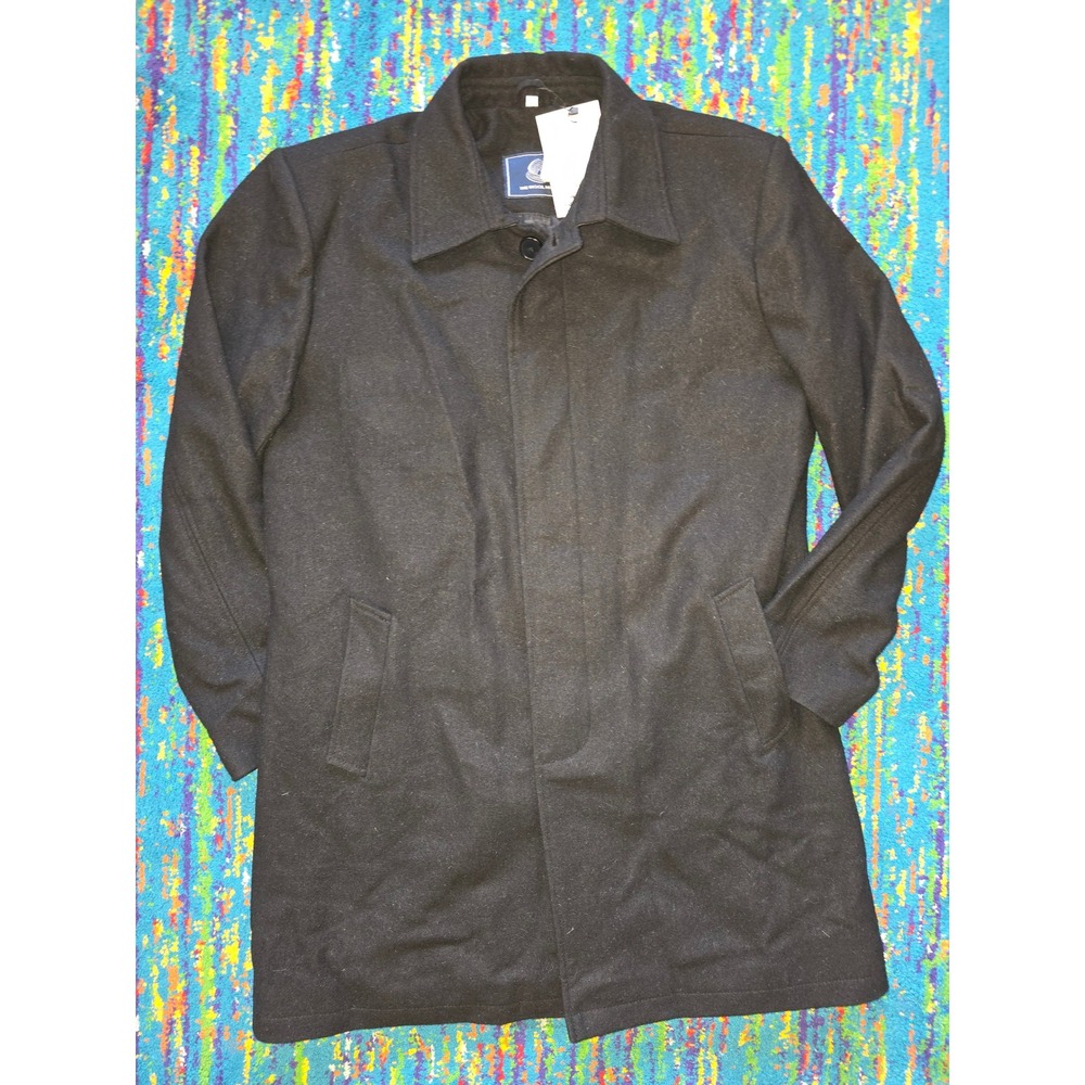 NWT The Wool Maker Armando Coat Black 3/4 Length Wool Blend Mens Size L